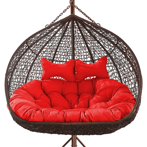 Double Seat Hanging Egg Chair Brown Basket & Red Cushion Egg Chairs AU