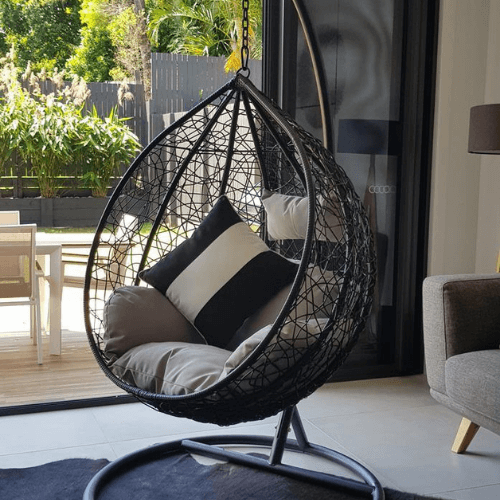 Egg Chair Hanging Black Basket Grey Cushion Egg Chairs AU
