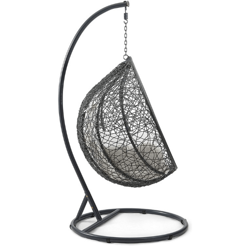 Egg Chair Hanging- Grey Basket & White Cushion