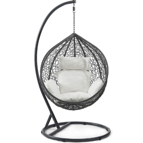 Egg Chair Hanging- Black Basket & White Cushion