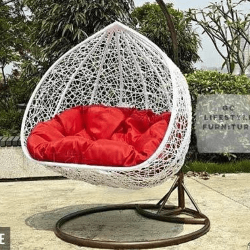 Double Seat Hanging Egg Chair White Basket Red Cushion Egg Chairs AU