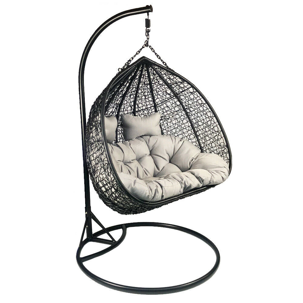 Double Nest Shape Egg Swing Chair Black Basket Black Stand