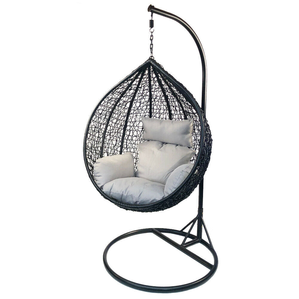 Nest Shape Egg Swing Chair Black Basket with Cushion Black Stand