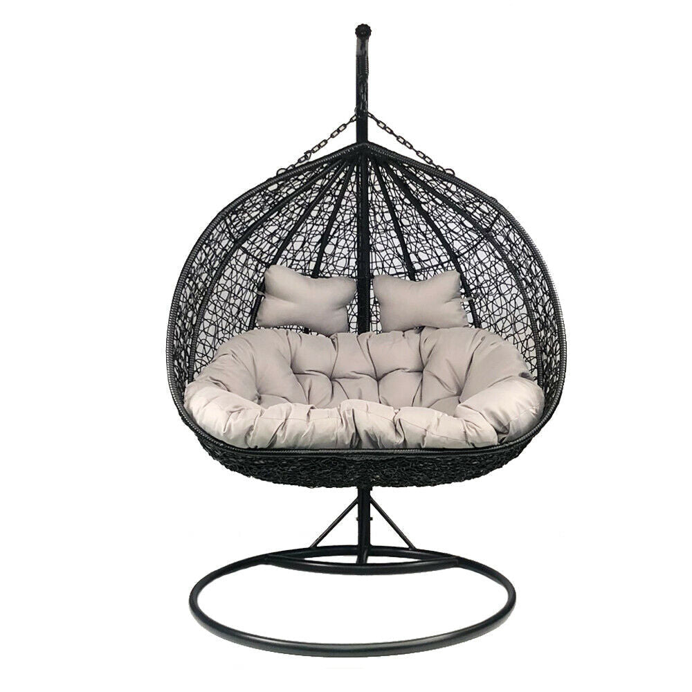 8409 Double Nest Shape Egg Swing Chair Black Basket Black Stand