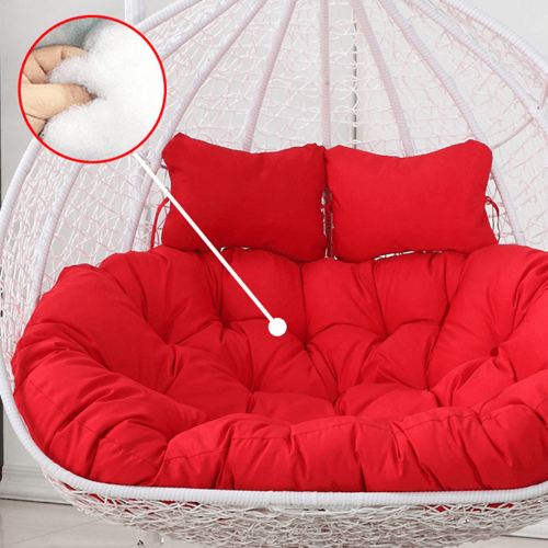 Double Seat Hanging Egg Chair - White Basket & Red Cushion