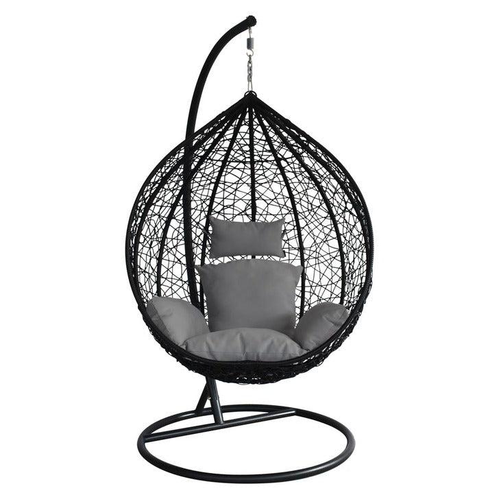 Egg Chair Hanging- Black Basket & Grey Cushion