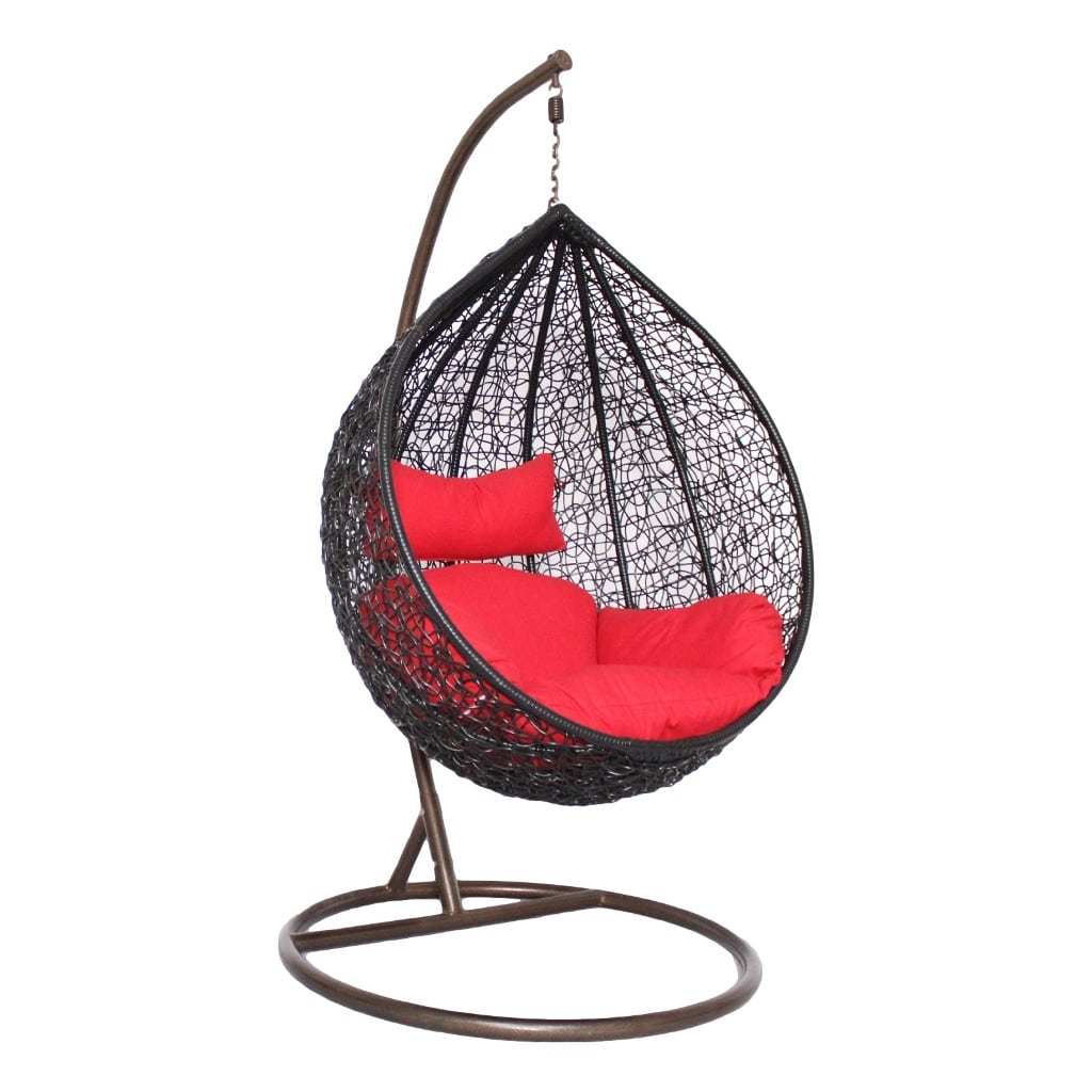 Egg Chair Hanging- Black Basket & Red Cushion