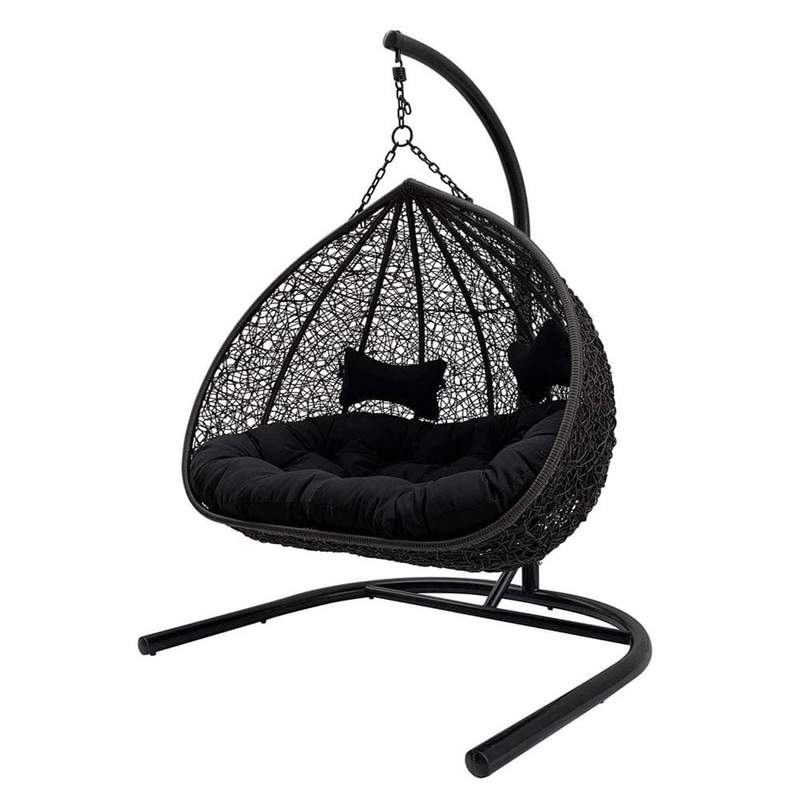 Double Seat Hanging Egg Chair - Black Basket & Black Cushion