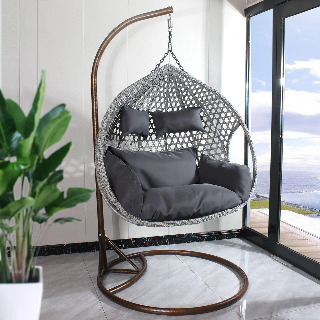 Double Seat Hanging Egg Chair Luxury - Grey Basket & Grey Cushion