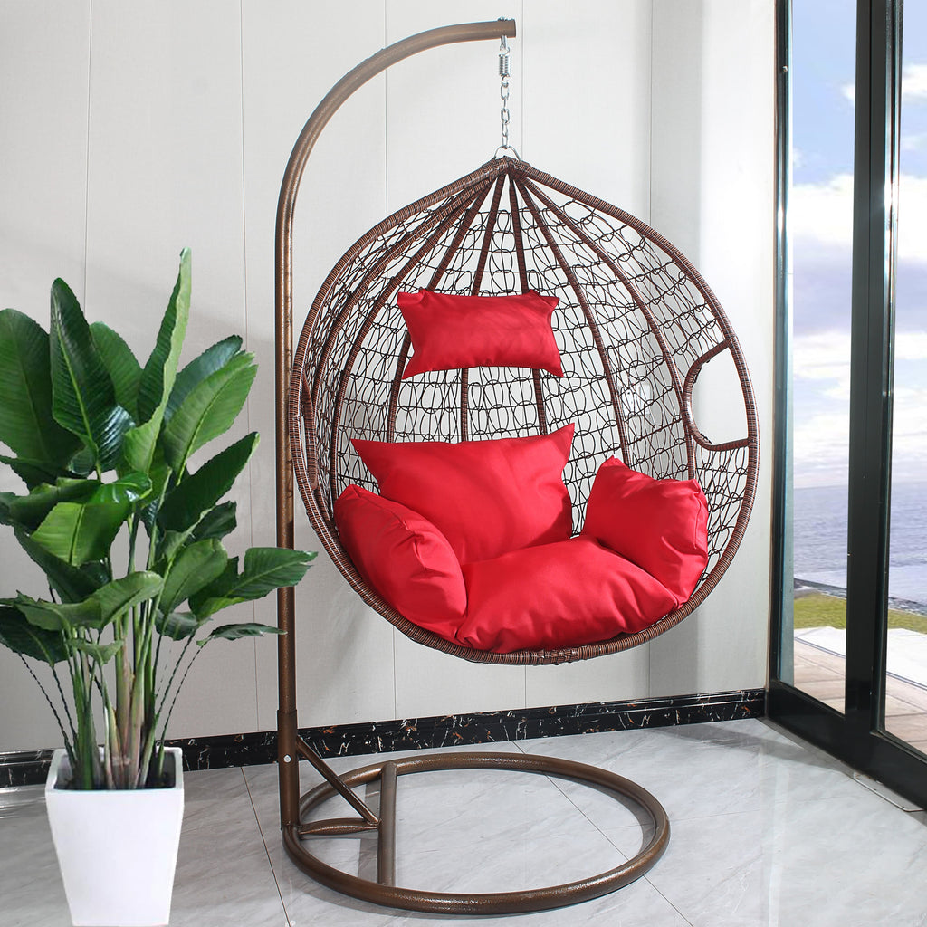 Egg Chair Hanging - Brown Basket & Red Cushion
