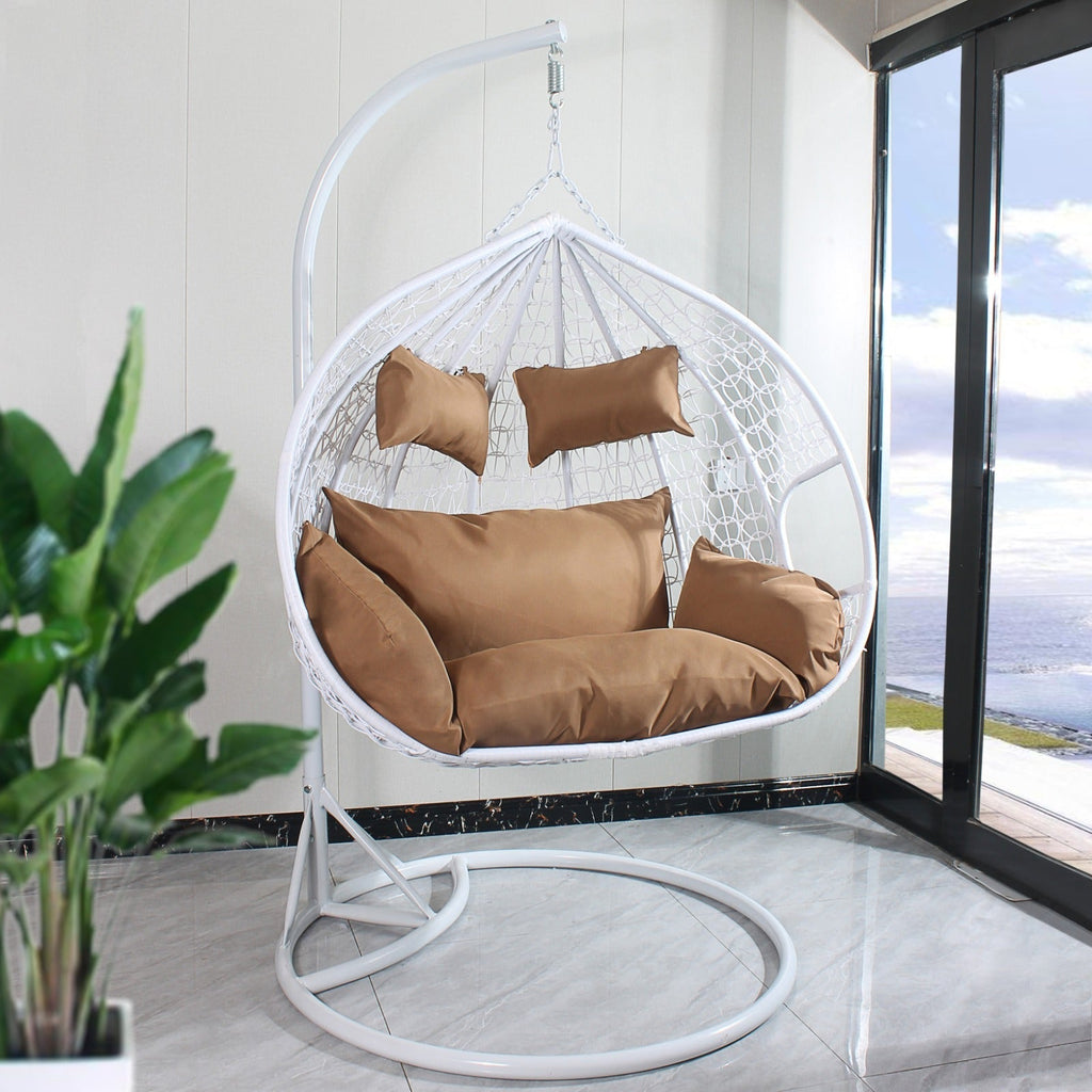 Double Seat Hanging Egg Chairs Brown