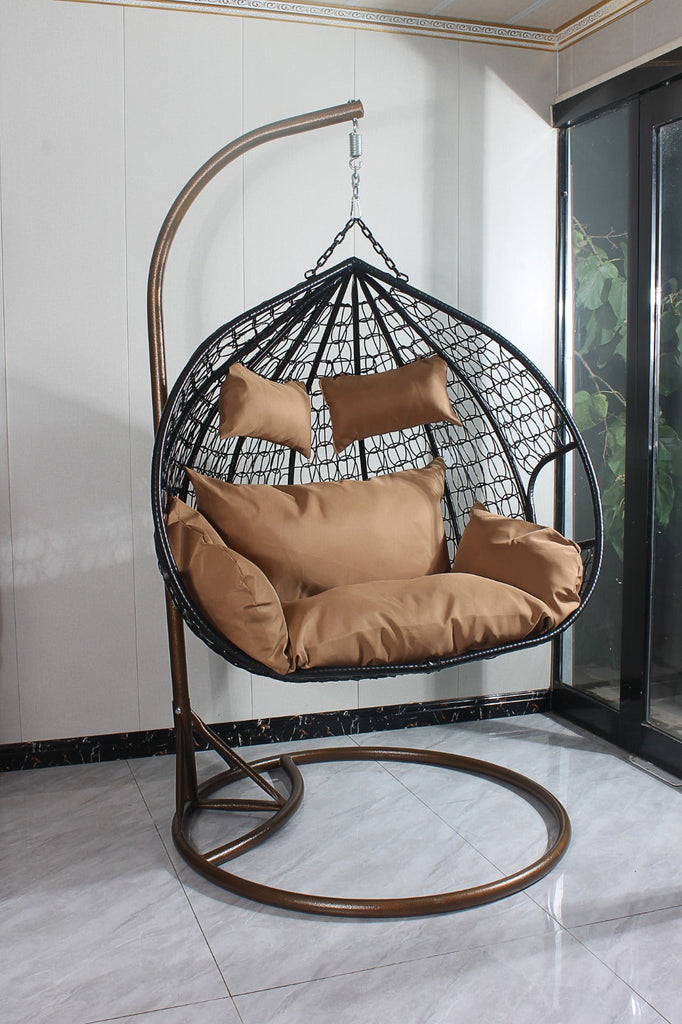 Double Seat Hanging Egg Chairs Light Brown