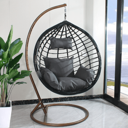 Hanging Egg Chair Stripe Pattern Black Basket Grey Cushion